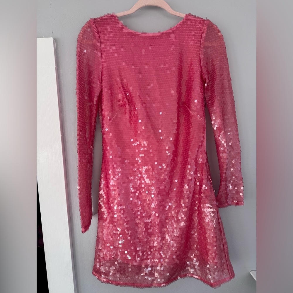 Anthropologie Sequin Drape-Back Mini Dress US4 pink - Picture 11 of 17
